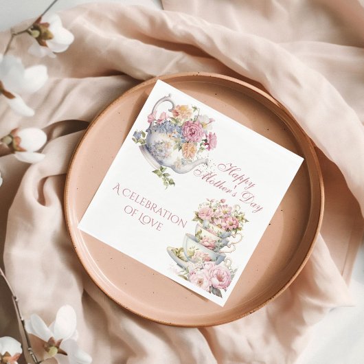 Elegant Floral Tea Party Happy Mother's Day Serviette
