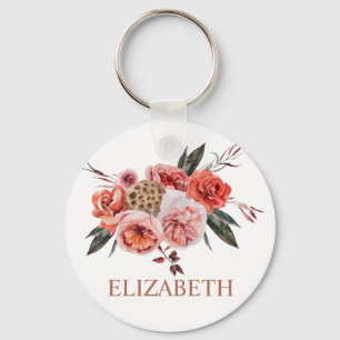 Elegant Floral terracotta custom name keychain Schlüsselanhänger
