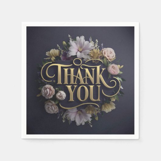 Elegant Floral “Thank You” Paper Napkin Serviette (Vorderseite)