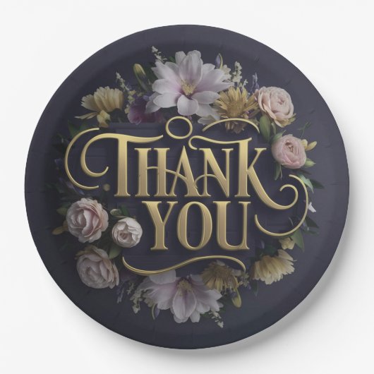  Elegant Floral “Thank You”  Pappteller (Vorderseite)
