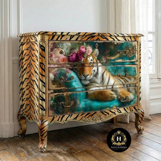 Elegant Floral Tiger Decoupage Seidenpapier