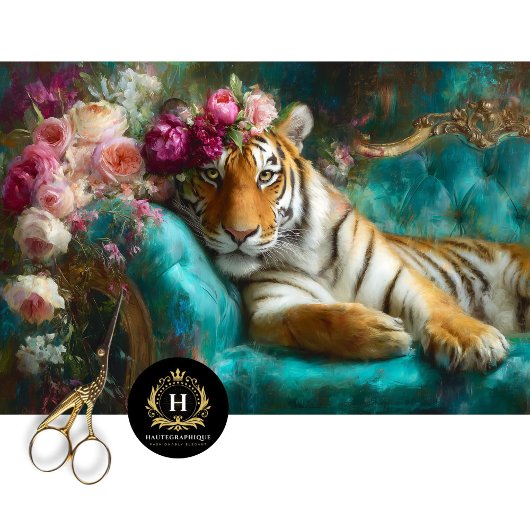 Elegant Floral Tiger Decoupage Seidenpapier