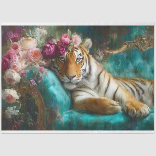 Elegant Floral Tiger Decoupage Seidenpapier (Vorderseite)