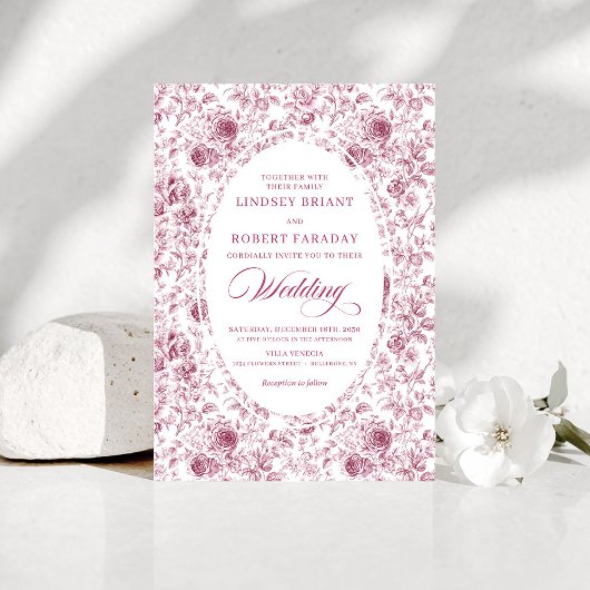 Elegant Floral Toile de Jouy Wedding Invitation Einladung