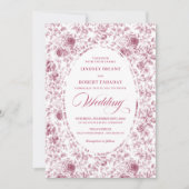 Elegant Floral Toile de Jouy Wedding Invitation Einladung (Vorderseite)