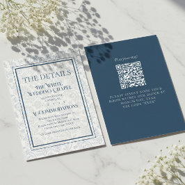 Elegant Floral Toile QR Code Wedding Details Begleitkarte