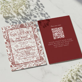 Elegant Floral Toile QR Code Wedding Details Begleitkarte