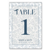Elegant Floral Toile Script Blue Wedding  Tischnummer (Rückseite)