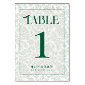 Elegant Floral Toile Script Green Wedding  Tischnummer (Rückseite)