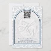 Elegant Floral Toile Script Monogram Blue Wedding Einladung (Rückseite)