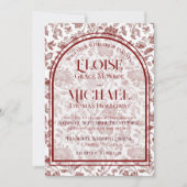 Elegant Floral Toile Script Monogram Red Wedding Einladung (Vorderseite)