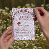 Elegant Floral Toile Script Monogram Red Wedding Einladung