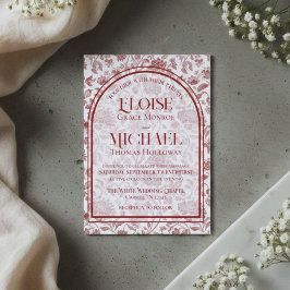 Elegant Floral Toile Script Monogram Red Wedding Einladung