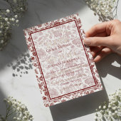 Elegant Floral Toile Script Monogram Red Wedding Folieneinladung
