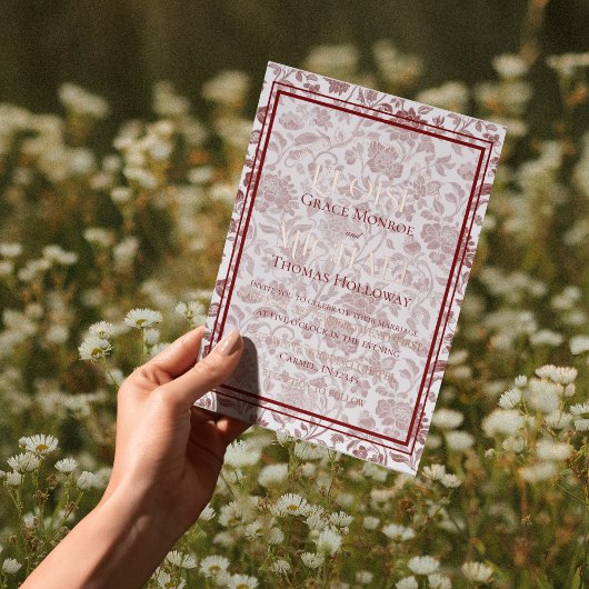 Elegant Floral Toile Script Monogram Red Wedding Folieneinladung