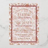 Elegant Floral Toile Script Monogram Red Wedding Folieneinladung (Vorderseite)
