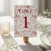 Elegant Floral Toile Script Red Wedding  Tischnummer