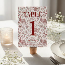 Elegant Floral Toile Script Red Wedding  Tischnummer
