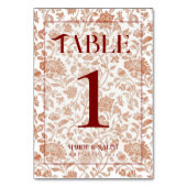 Elegant Floral Toile Script Red Wedding Tischnummer (Vorderseite)