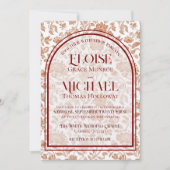 Elegant Floral Toile Script Terracotta Red Wedding Einladung (Vorderseite)