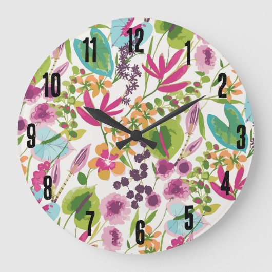 Elegant floral Tropical Große Wanduhr (Vorderseite)