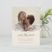 Elegant Floral Typography Photo Wedding Save The Date (Stehend Vorderseite)
