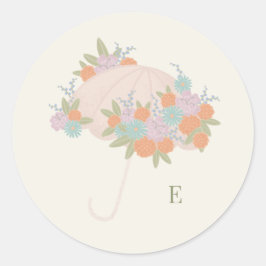 Elegant Floral Umbrella Monogram Baby Shower Runder Aufkleber
