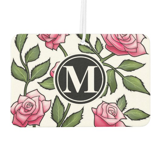 Elegant Floral und Monogramm Autolufterfrischer (Rückseite)
