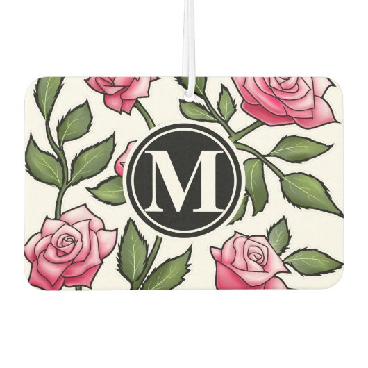 Elegant Floral und Monogramm Autolufterfrischer (Vorderseite)