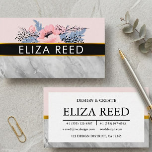 Elegant Floral und Pink Marble Professional Visitenkarte
