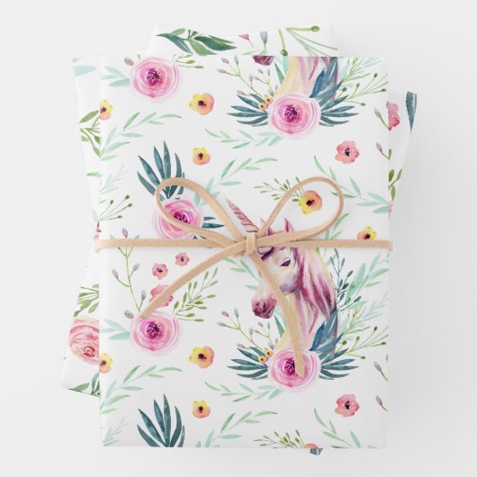 Elegant Floral Unicorn Geschenkpapier Set (Beispiel)