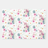 Elegant Floral Unicorn Geschenkpapier Set (Vorderseite)
