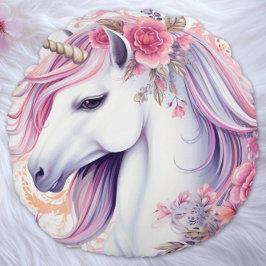 Elegant Floral Unicorn Magic Rundes Kissen