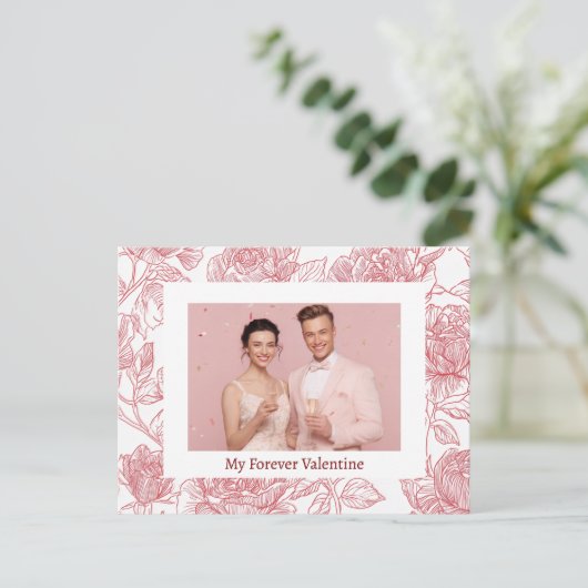Elegant Floral Valentine's Day Card - Custom Photo Postkarte (Stehend Vorderseite)