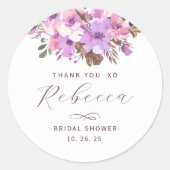 Elegant Floral Vielen Dank Brautparty Runder Aufkleber (Vorderseite)