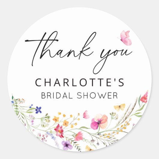 Elegant Floral Vielen Dank Brautparty Runder Aufkleber (Vorderseite)
