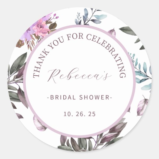 Elegant Floral Vielen Dank Brautparty Runder Aufkleber (Vorderseite)