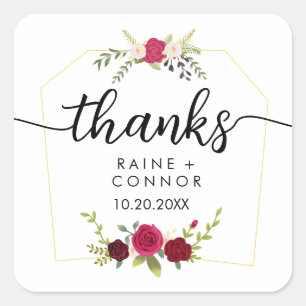 Elegant floral Vielen Dank für Ihre Hochzeit Quadratischer Aufkleber