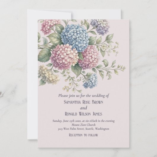 Elegant Floral Vintage Blush Hydrangea Wedding  Einladung (Vorderseite)