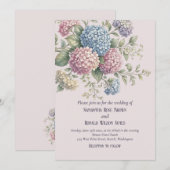 Elegant Floral Vintage Blush Hydrangea Wedding  Einladung (Vorne/Hinten)