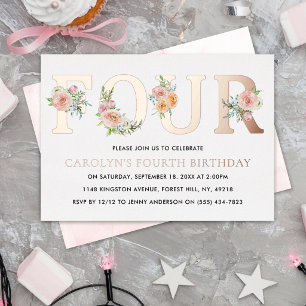 Elegant Floral VIUR 4. Geburtstag Real Folieneinladung