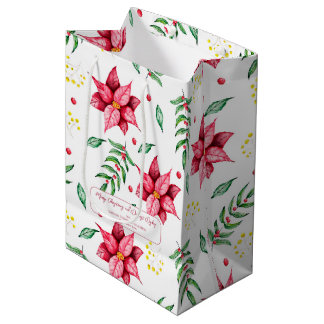 Elegant Floral Warm Rotes Weihnachtsfest Mittlere Geschenktüte