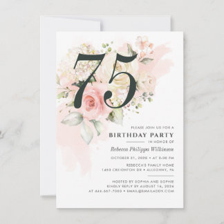Elegant Floral Watercolor 75. Geburtstagsparty Einladung