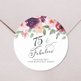 Elegant Floral Watercolor 75. Geburtstagsparty Runder Aufkleber