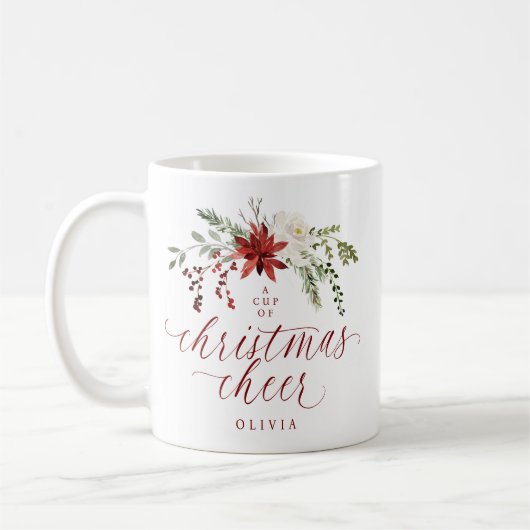 Elegant Floral Watercolor Greenery Christmas Kaffeetasse (Links)