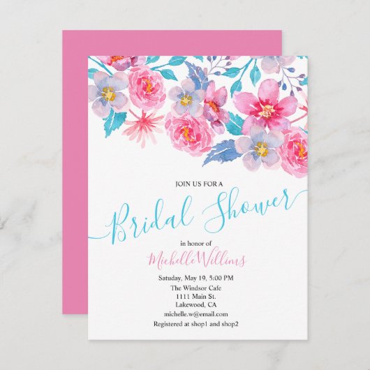 Elegant floral watercolour bridal shower einladung (Vorne/Hinten)