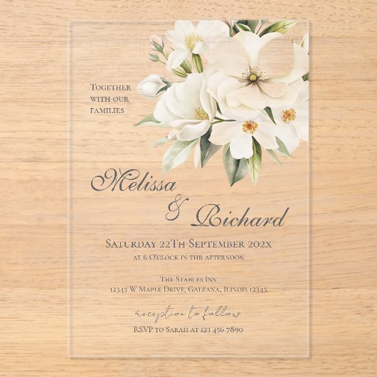 Elegant Floral Wedding Acrylic Invitation Acryleinladungen (Vorderseite)