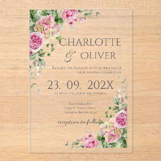 Elegant Floral Wedding Acrylic Invitation Acryleinladungen