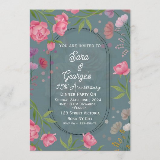 Elegant Floral Wedding Anniversary Invitations Einladung (Vorderseite)