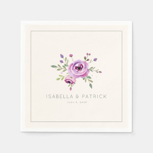 Elegant Floral Wedding Announcement Serviette (Vorderseite)